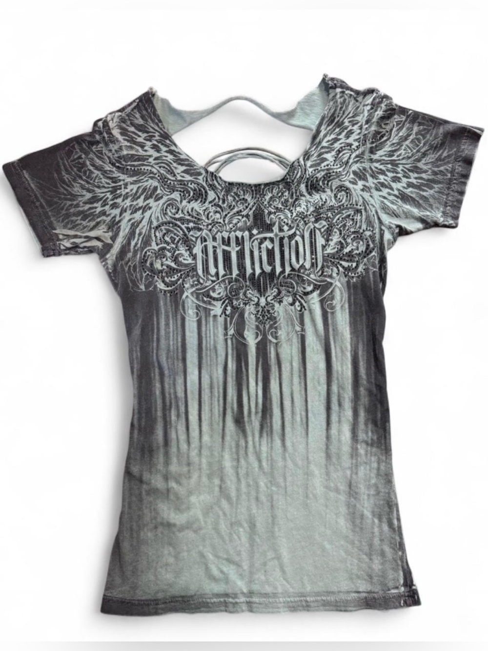 Affliction Grungecore Rhinestone Graphic Top